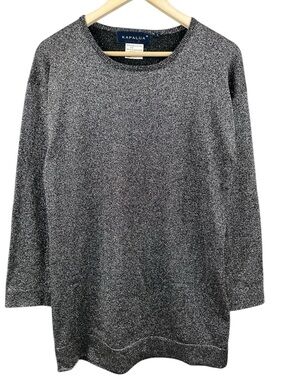 Kapalua Sparkle Shimmering Sweater Tunic Mini Dress Black & Silver Size Small